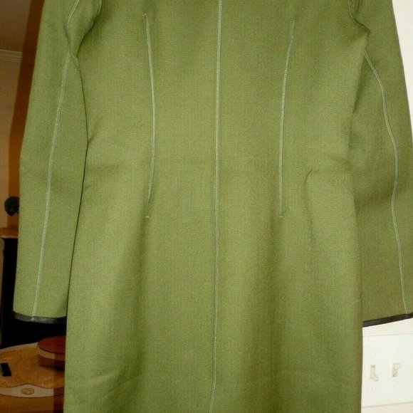 Philosophy Di Alberta Ferretti Long Wool Coat Olive Green with Brown USA Size 4 - Picture 3 of 16